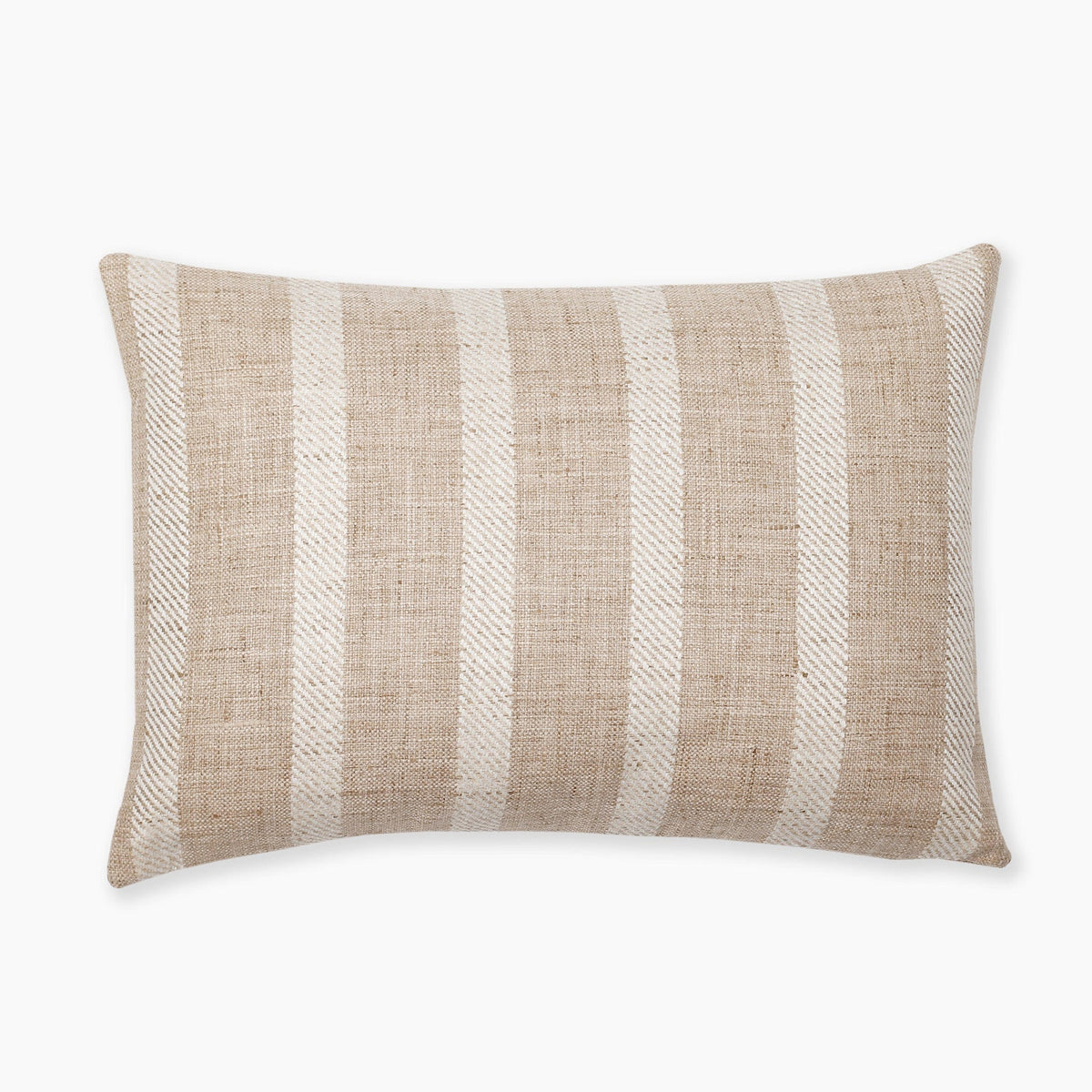 A rectangular beige pillow with a textured fabric featuring wide, light beige vertical stripes. The pillow has a simple, modern design and appears to be comfortable and suitable for decorative or functional use.