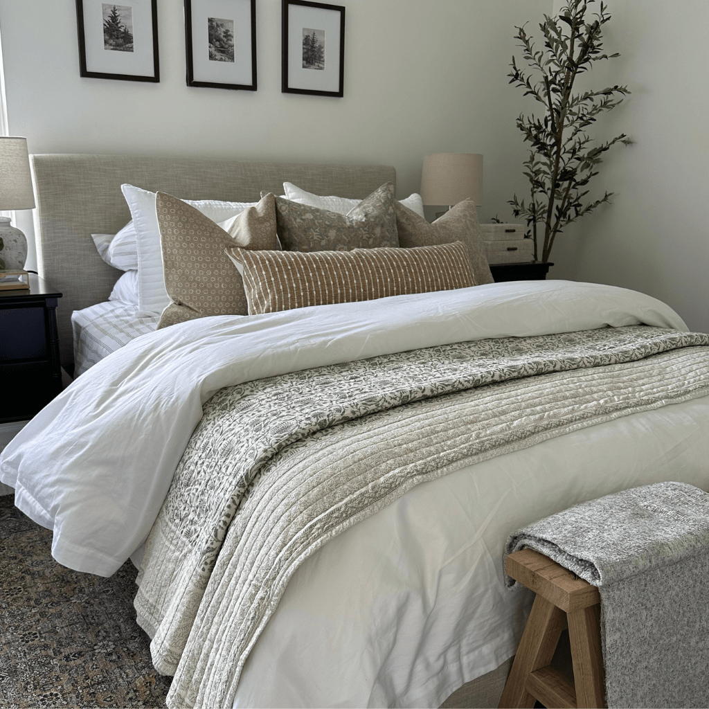 Matilda, Kennedy, Louis, and Bardot oversized lumbar on white bed.