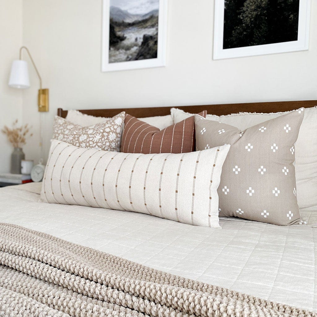 Cream Neutral Lumbar Pillow Cover, Extra Long Lumbar Pillow, Plaid Pillow  Cover, Bed Accent Pillow, Neutral Bed Pillow