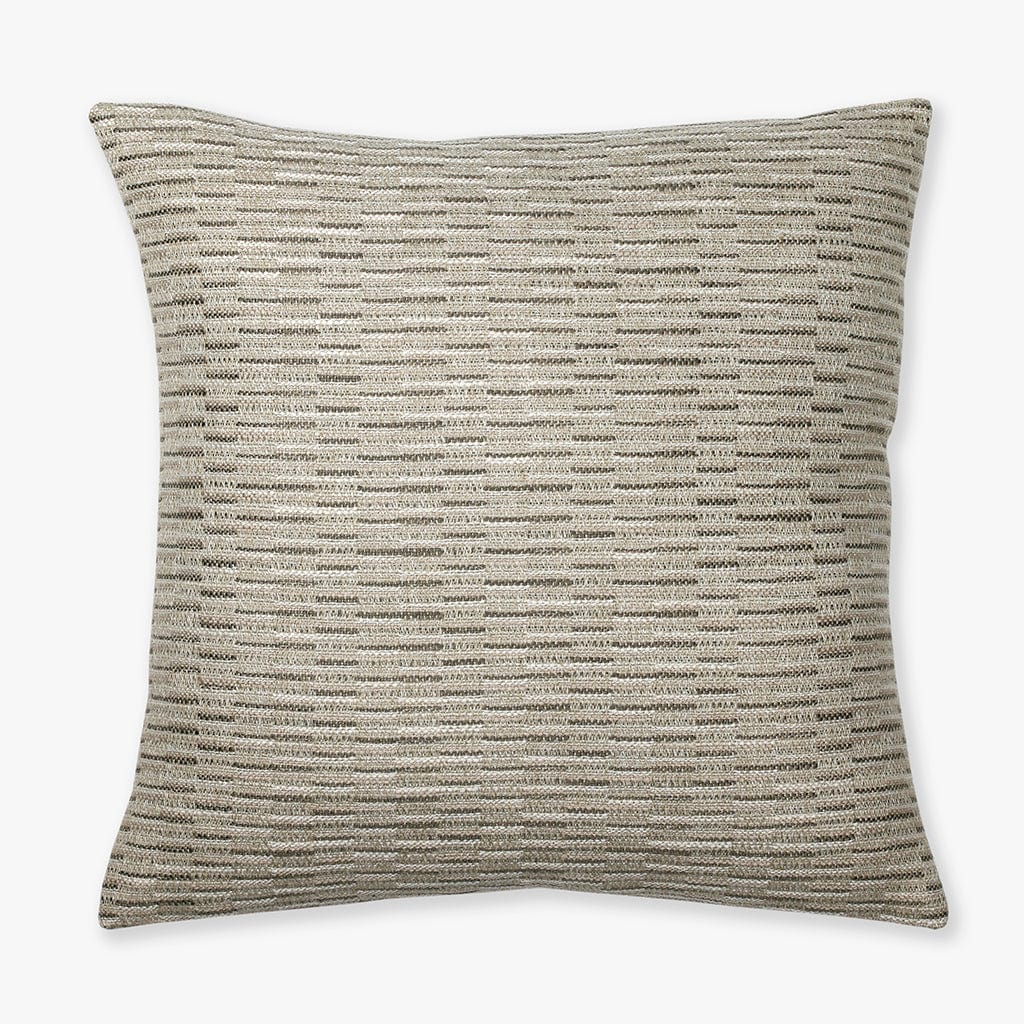 Harrison pillow cover from Colin and Finn features an offset stripe in a brown and beige color.