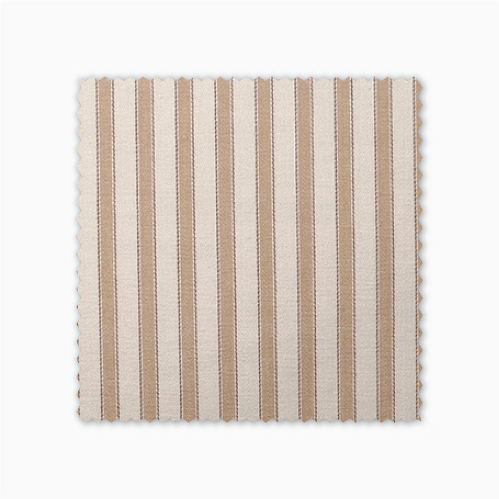 Leo fabric swatch from Colin and Finn. Cream and Mustard stripes