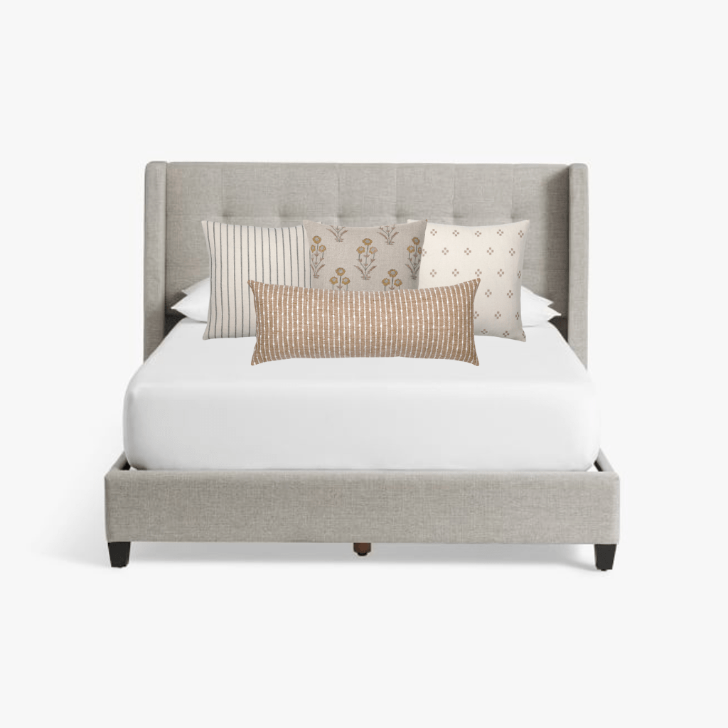 Gray headboard with Savanna pillow combination.